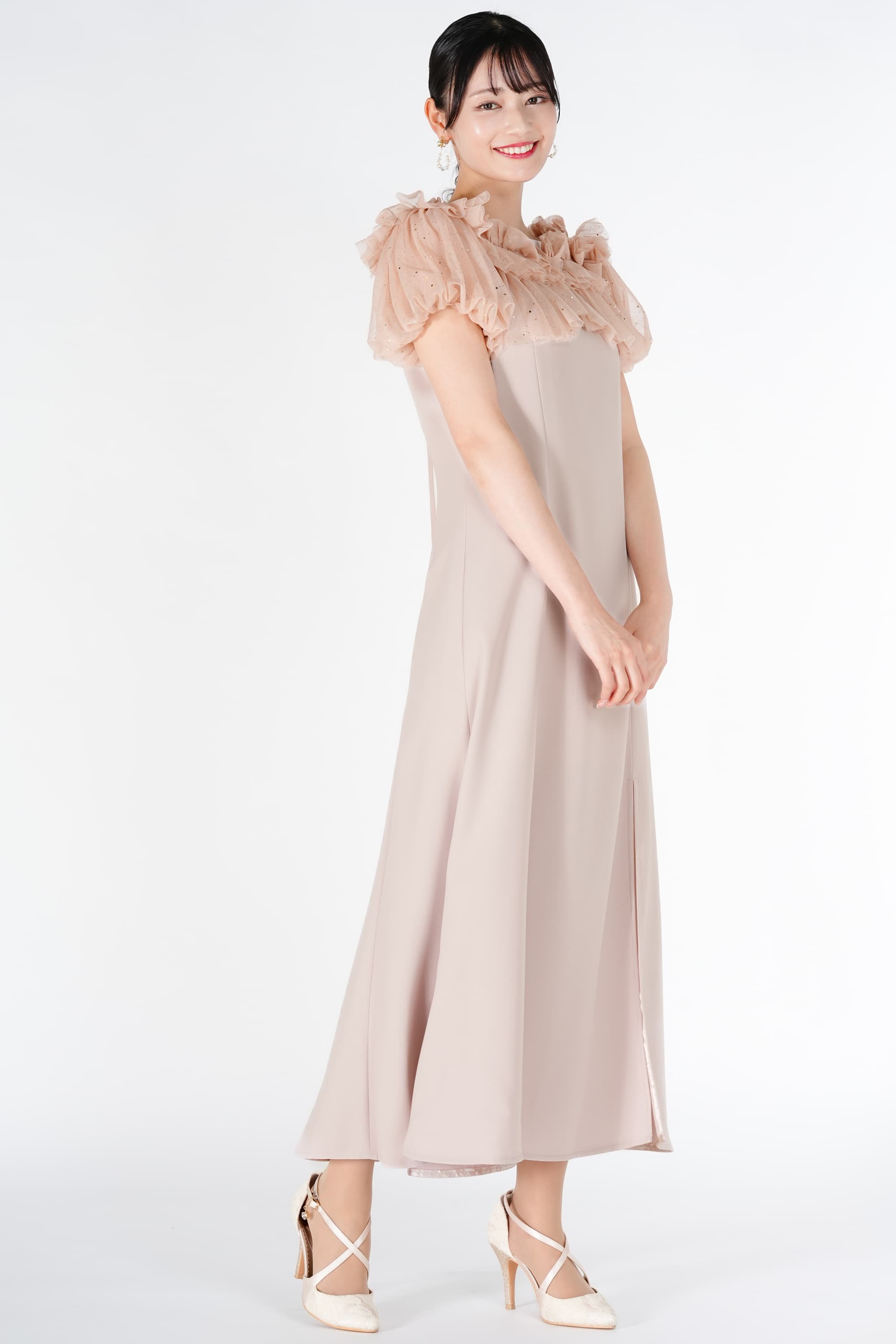 SNIDEL チュールボレロ付きピンクベージュドレス