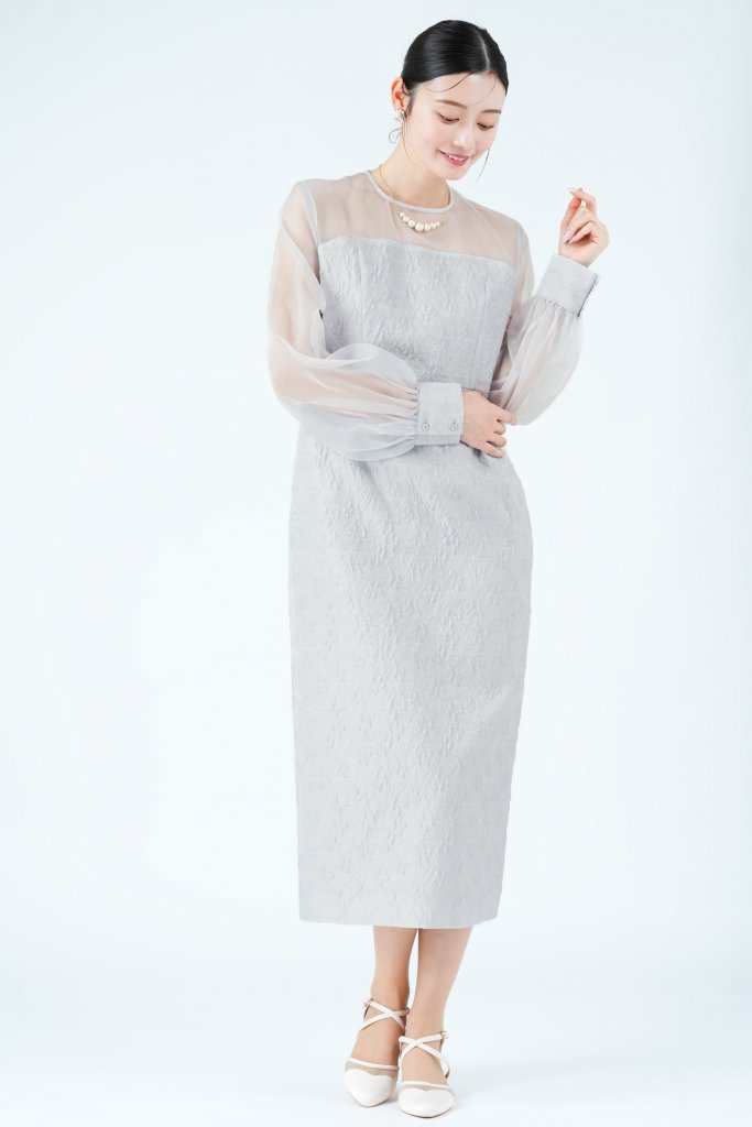 UNITED ARROWS バルーン袖ジャガードライトグレードレス