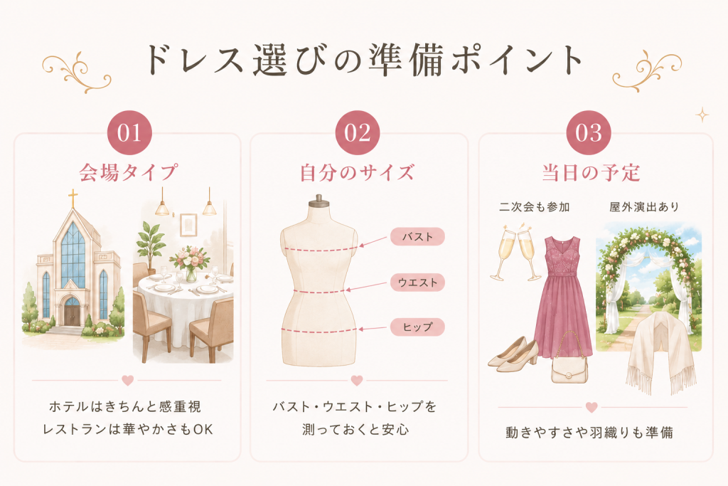 購入・レンタル前にチェック！ドレス選びの準備ポイント