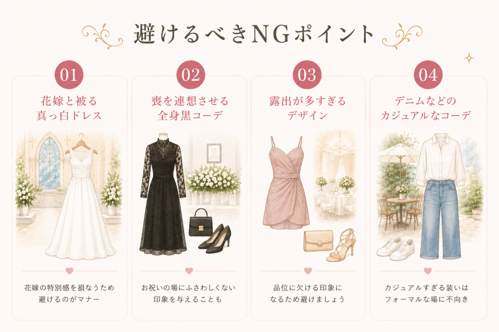 結婚式のドレスマナー｜避けるべきNGポイント