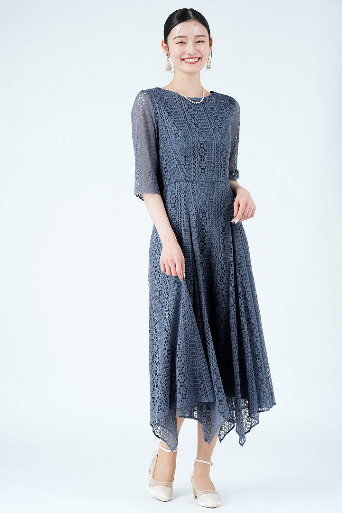 AIMER ランダムヘム総レースブルードレス