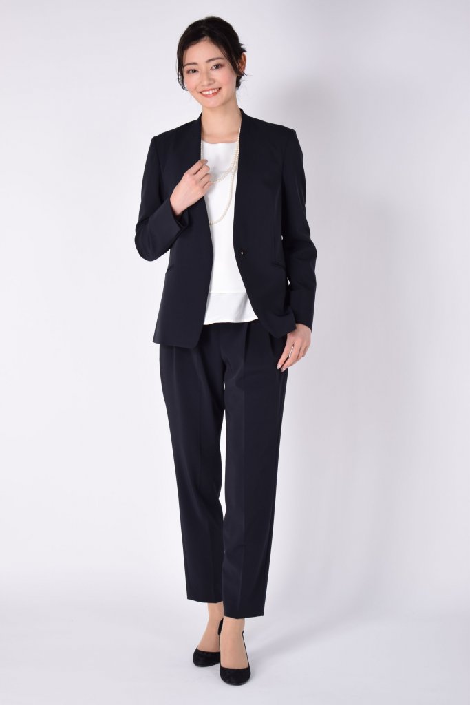 UNITED ARROWS green label relaxing ノーラペルジャケット×ネイビーパンツスーツセット 
