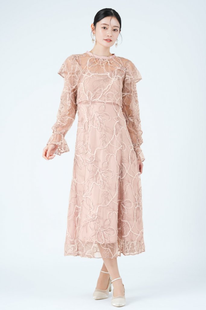JILLSTUART フェザーレースレイヤードピンクドレス