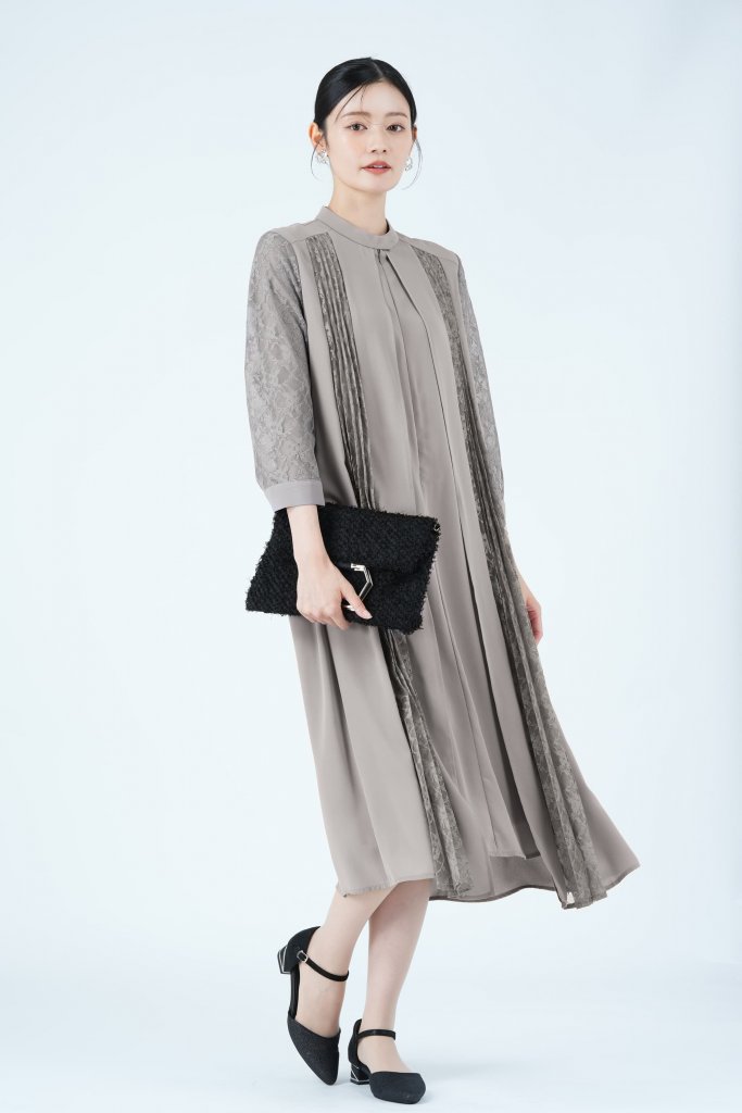 Jolie et Jolie フロントレース縦ラインスタンドカラーグレードレス