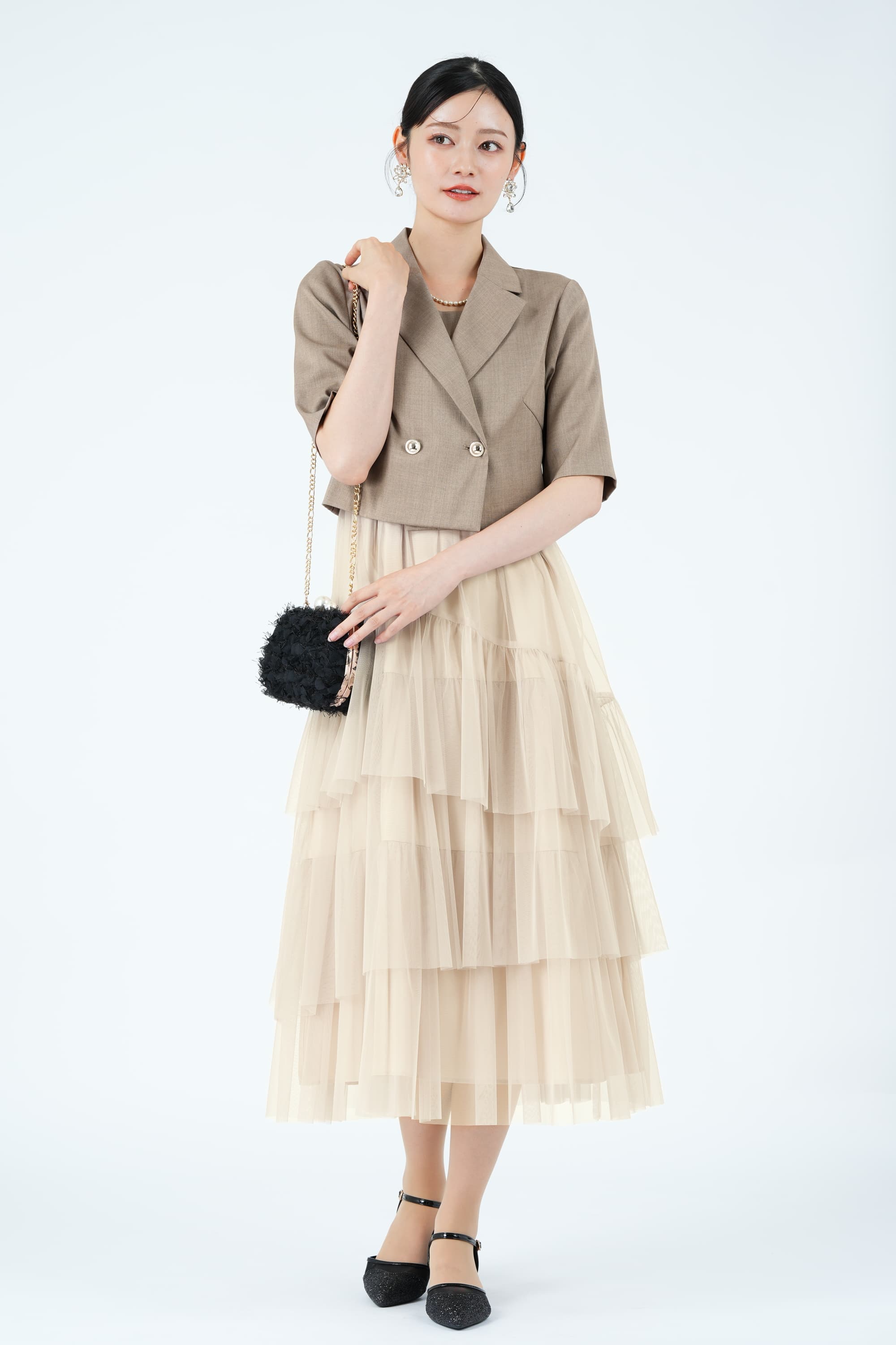 JILLSTUART ソフトチュールティアードモカベージュドレスセット