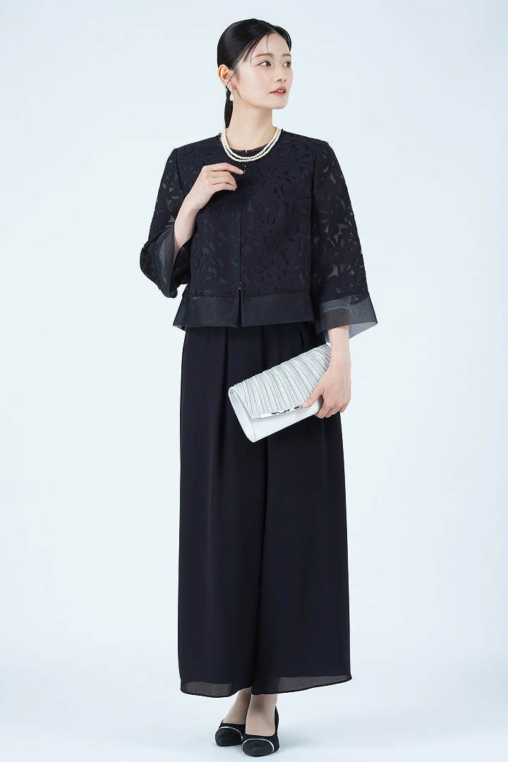 RIFANNE 東京ソワール リネンオパールジャケット×ネイビーワイドパンツドレスセット