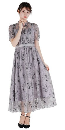 JILLSTUART 総レースウエスト切替ダークラベンダードレス