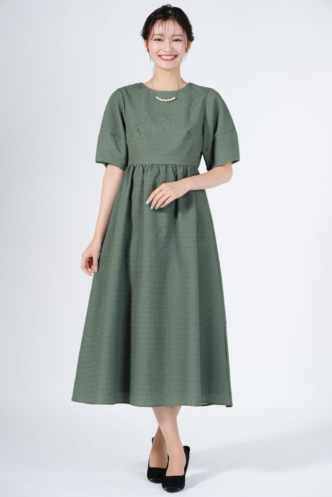  URBAN RESEARCH ROSSO ふくれジャガードくすみグリーンドレス