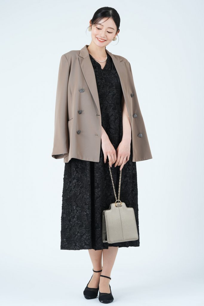 UNITED ARROWS フラワー柄ふくれジャガードブラックドレス