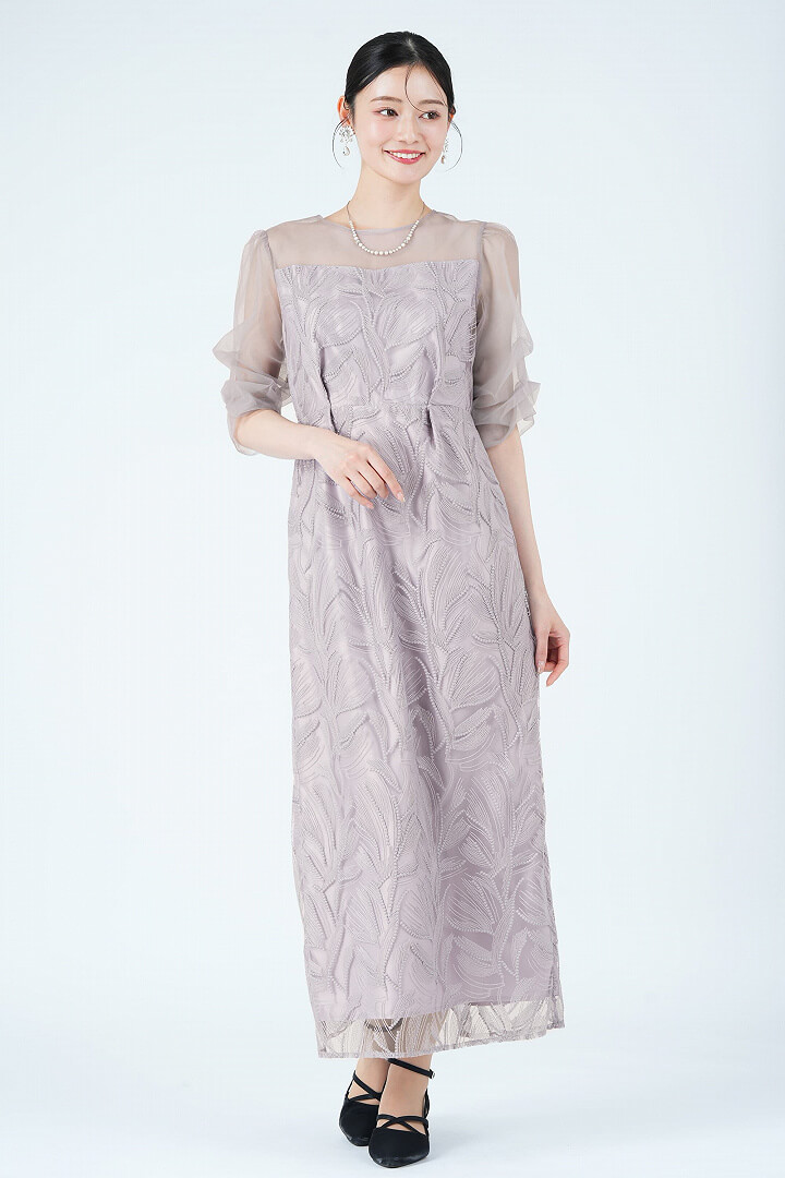 AIMER リーフ柄レース刺繍ラベンダーグレードレス