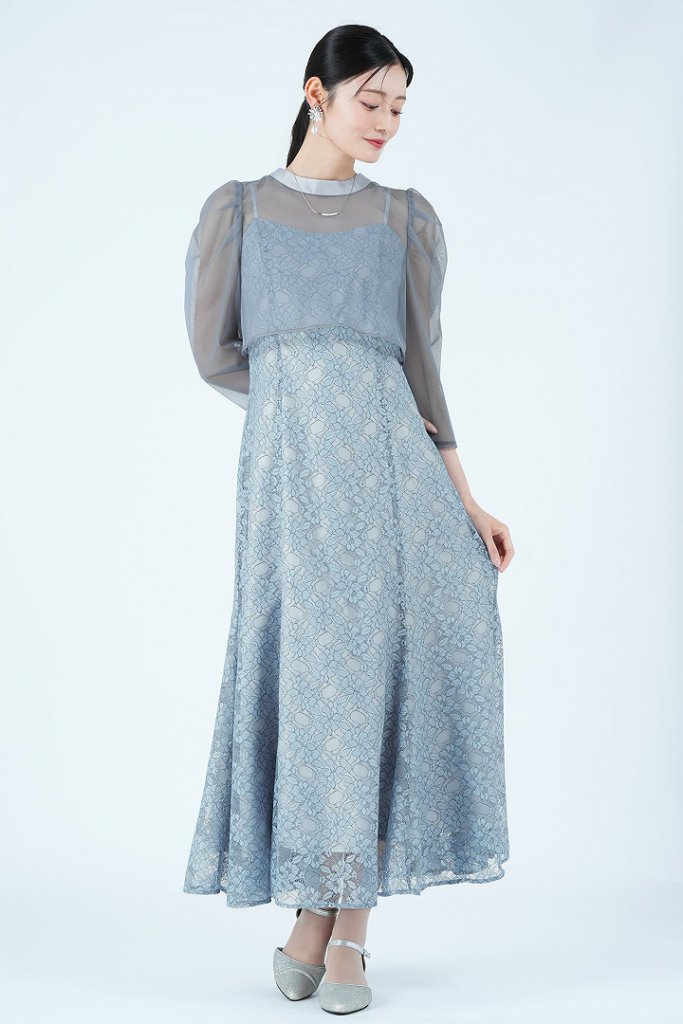JILLSTUART レイヤード花モチーフレースブルードレス