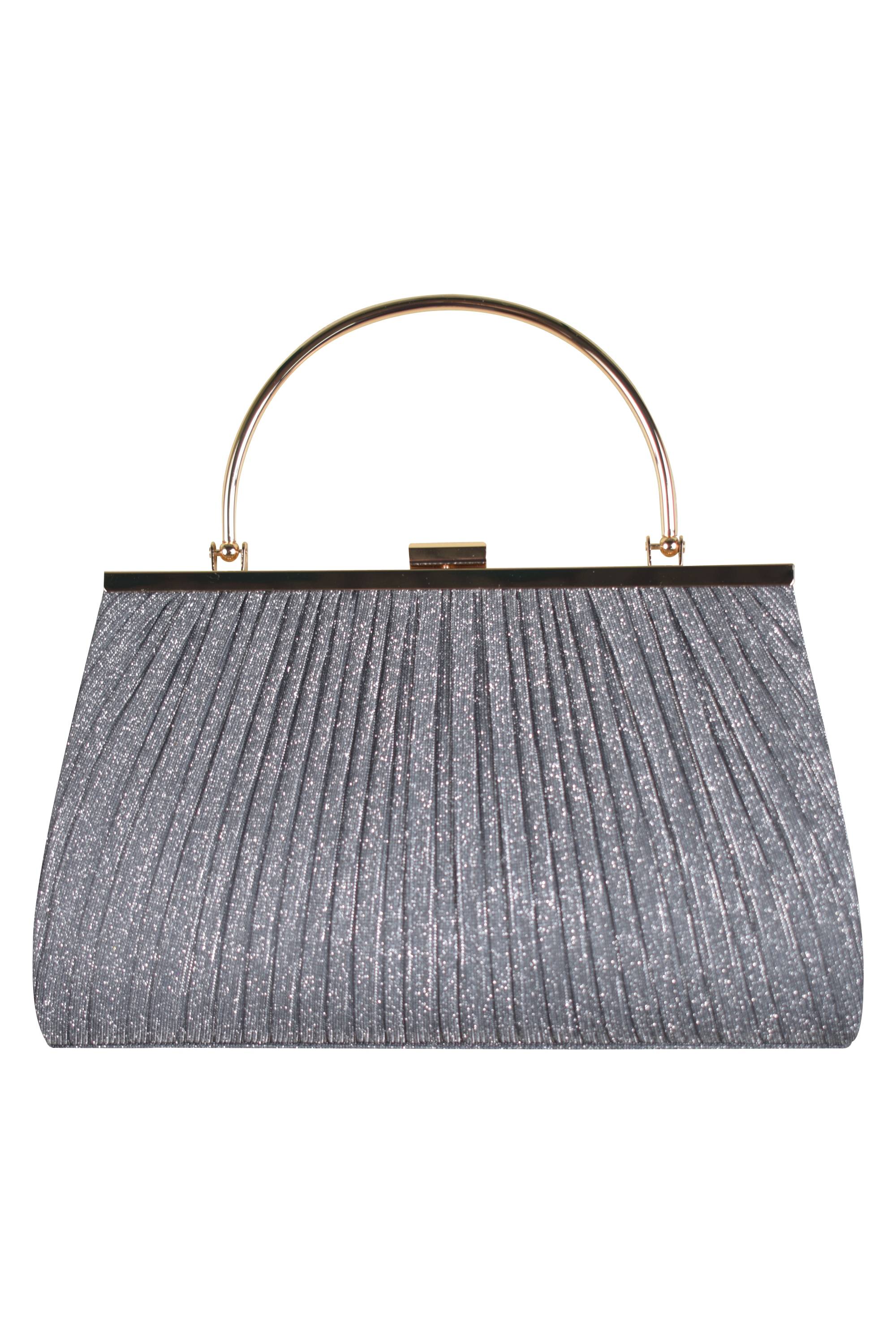 Hermoso luxe 持ち手付きラメプリーツグレーバッグ