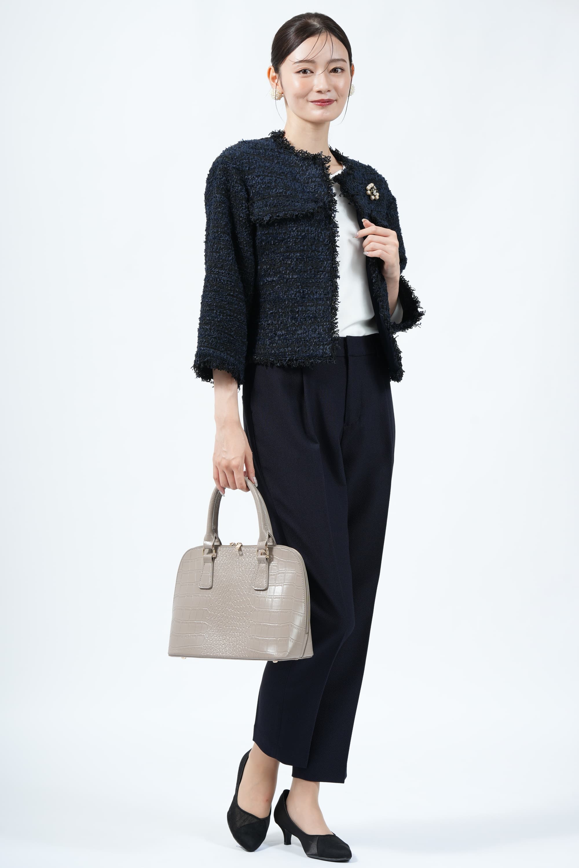 ​ B:MING by BEAMS リボンヤーンツイード×ネイビーパンツスーツセット
